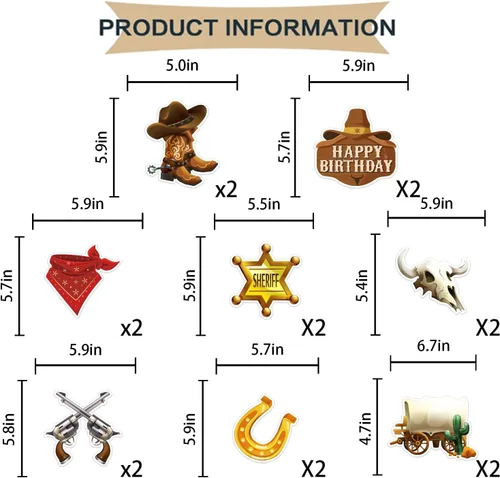 Vista 4 de Decoraciones de fiesta de vaquero, decoraciones de fiesta temática de vaquero incluyen pancartas de feliz cumpleaños de vaquero occidental