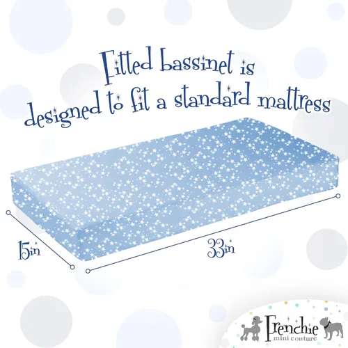 Vista 7 de Frenchie Mini Couture Sábanas para moisés, 100% algodón, estrellas azules, 15 x 33 pulgadas, paquete de 2