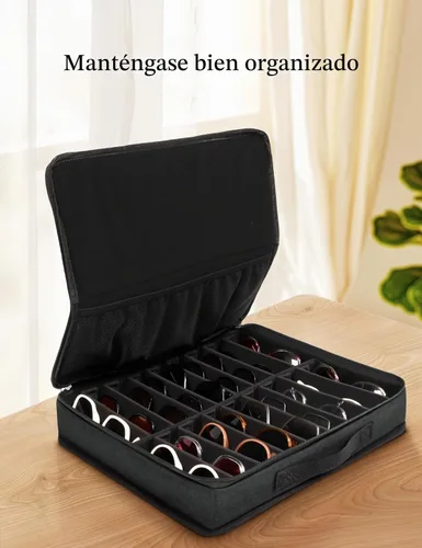 Vista 7 de Bukere Sunglasses Organizer Case, 18 Adjustable Slots for Multiple Pairs Eyeglasses, Travel Glasses Holder Storage Box Grisoscuro