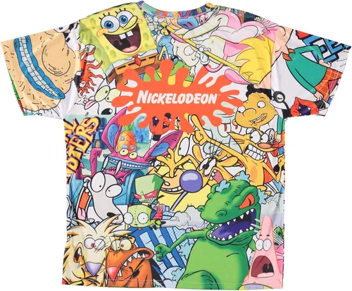 Vista 2 de Nickelodeon Camisa de dibujos animados de los años 90 para hombre, Rugrats Hey Arnold Ren & Stimpy Rocko's Modern Life Tie Dye Camiseta