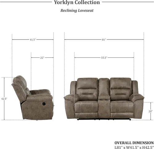 Vista 2 de Lexicon Juego de sala de estar reclinable, sofás reclinables manuales de pared, sofás para sala de estar, asientos de cine en casa, incluye sofá