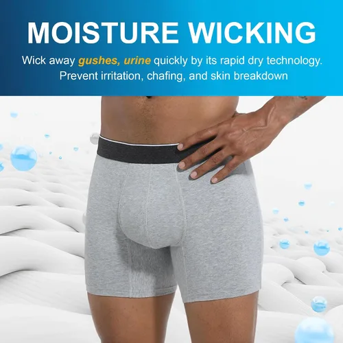 Vista 6 de Calzoncillos tipo bóxer para incontinencia para hombre, lavable, a prueba de fugas, absorbente, protección contra fugas urinarias, paquete de 3 3