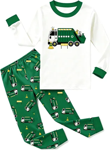 Vista 16 de Little Hand Pijamas de algodón para niños pequeños, conjunto de pijamas de manga larga para excavadora 1 # Camión monstruo