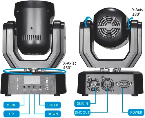 Vista 7 de Mini luz de cabeza móvil, 30 W, luces LED compactas para escenario, haz de cabeza móvil con efectos de halo, control remoto/DMX512/control de sonido
