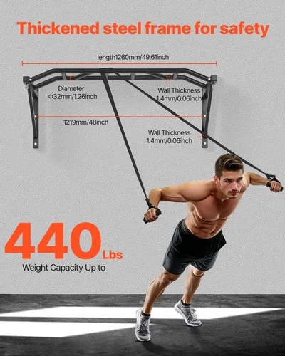 Vista 10 de VEVOR Pull Up Bar, Multi-Grip Wall Mounted Pull Ups, 50 in Width Multifunctional Chin Up Training Station, Heavy Duty Steel Upper Body Workout Bars