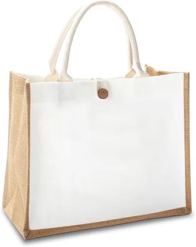 Vista 10 de Bolsa de yute de 14.5 x 6.7 x 10.2 pulgadas, 1 bolsa de arpillera, bolsas de viaje de yute con asa, bolsa de comestibles reutilizable para dama