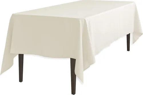 Vista 6 de Linenlanding Mantel rectangular de 60 x 102 pulgadas para mesa circular para bodas, mesas de bufé, fiestas, cenas de vacaciones (1, azul bebé)