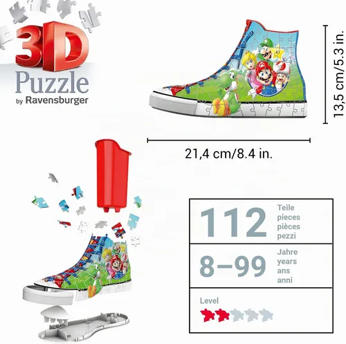 Vista 3 de Ravensburger - Super Mario Sneaker - Rompecabezas 3D - Construye una zapatilla de tamaño completo con ilustraciones clásicas de Mario - 108 piezas