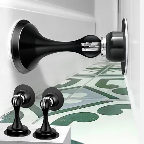 Vista 12 de Tope magnético de puerta, autoadhesivo, tope magnético de puerta negro para montaje en pared, protector de pared de tope de puerta de acero