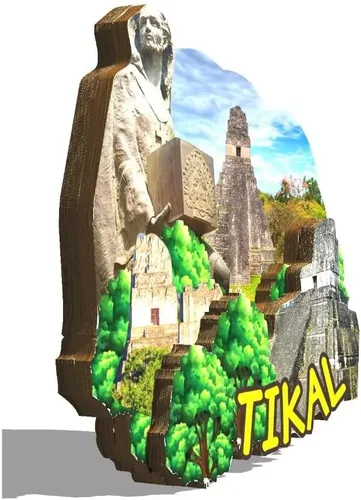 Vista 2 de Tikal Guatemala - Imán de madera para nevera, monumentos en 3D, para viajes, coleccionables, recuerdos, decoración hecha a mano, 2