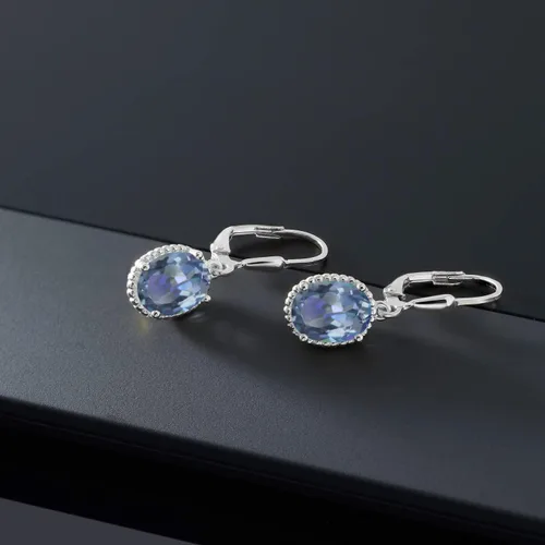 Vista 141 de Gem Stone King Aretes colgantes de gota para mujer, plata de ley 925, piedra natal ovalada de 0.354 x 0.276 in, joyería fina, regalos para ella
