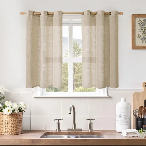 Vista 200 de LAMIT Cortinas de lino marrón caramelo para sala de estar, 84 pulgadas, de lino sintético, texturizado, filtrante de luz, paneles de privacidad