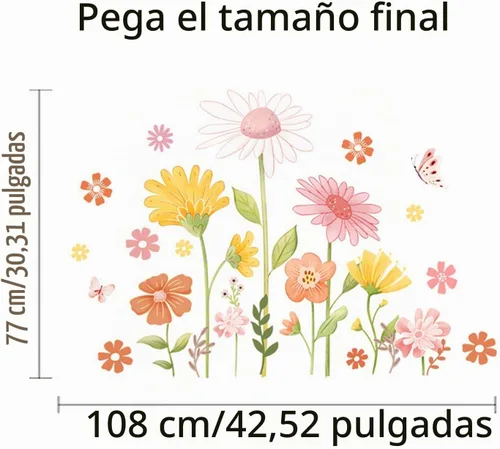 Vista 5 de Calcomanías de pared de flores bohemias, calcomanías de pared de margaritas y mariposas, PVC impermeable, autoadhesivas, arte floral, retro, se