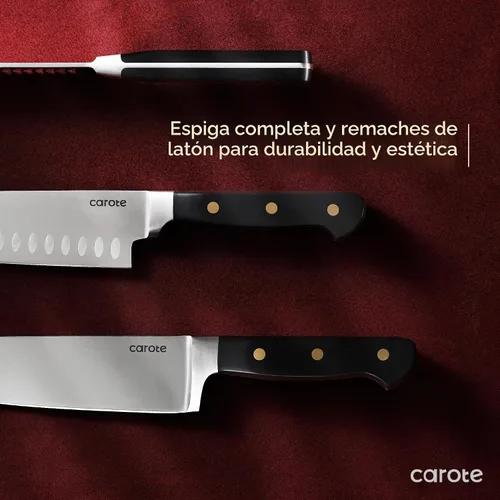 Vista 4 de CAROTE Juego de 11 cuchillos con bloque para cocina, hoja súper afilada de acero inoxidable, mango ergonómico con triple remache, bloque magnético