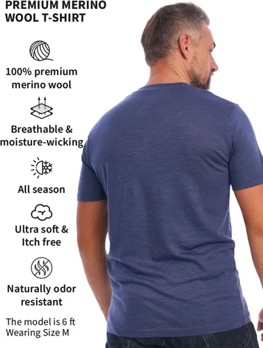 Vista 2 de Camiseta de lana merino para hombre Camisas de lana merino de manga corta para hombre Camiseta deportiva de merino ligera para senderismo