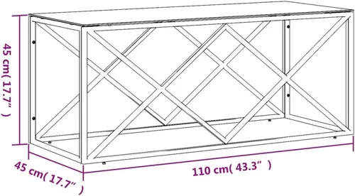 Vista 2 de Mesa auxiliar con mesa central de almacenamiento para sala de estar, mesa de café de 43.3 x 17.7 x 17.7 pulgadas, acero inoxidable y vidrio.