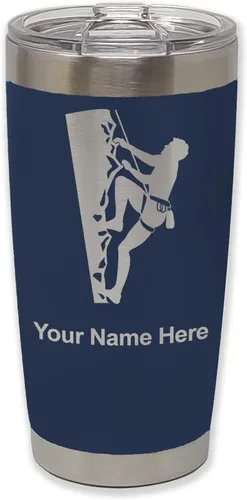 Vista 23 de LaserGram 20oz Vacuum Insulated Tumbler Mug, Rock Climber, Personalized Engraving Included (Coral)