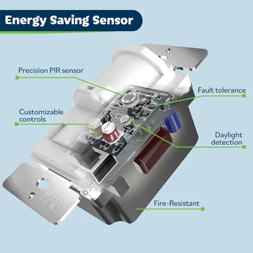 Vista 4 de Interruptor de luz con sensor de movimiento Topgreener TSOS5-W PIR, fluorescente, incandescente, 500 W, requiere alambre neutro, Blanco, TSOS5-W