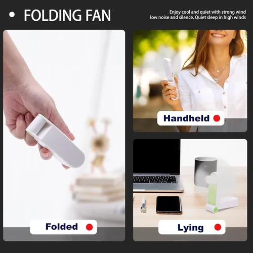 Vista 5 de Ventilador de mano personal, mini ventilador de bolsillo portátil, pequeño y ligero recargable por USB para deportes en casa, viajes al aire libre