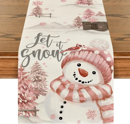 Vista 9 de Artoid Mode Árboles de Navidad Deja que nieve Muñeco de nieve negro Camino de mesa de Navidad, decoración de mesa de comedor para vacaciones