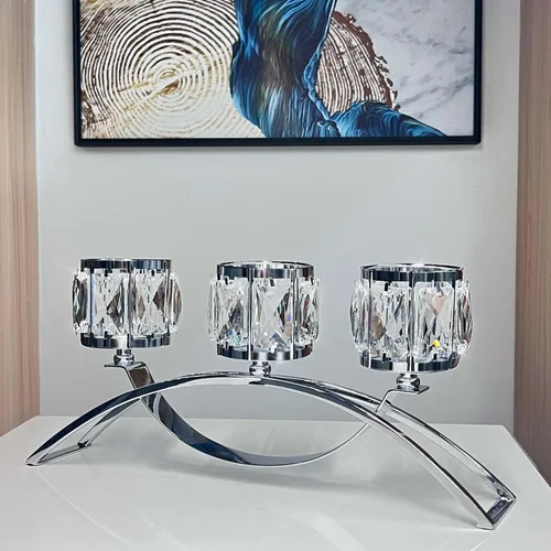 Vista 13 de Candelabro votivo de 3 brazos, candelabros de cristal, centros de mesa de boda para mesas, candelabros de cristal, decoración de mesa (negro)