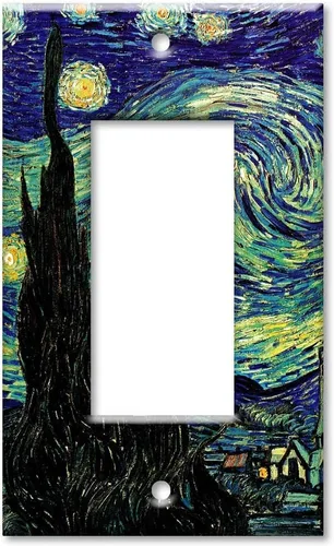 Vista 3 de Art Plates - Van Gogh: Placa decorativa de pared de metal de noche estrellada - Combo de doble banda - Decora - Palanca - (fabricado en EE. UU.)