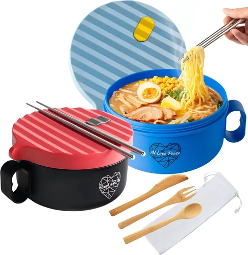 Vista 15 de Tazón de ramen para microondas de 40 onzas, olla de ramen con tapa, regalo de dormitorio universitario, color beige BPA Free