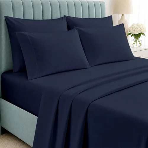 Vista 17 de Shreem Linen Juego de sábanas tamaño Queen de 6 piezas, sábanas 100% algodón egipcio, ropa de cama de lujo de hotel, bolsillo profundo de 18