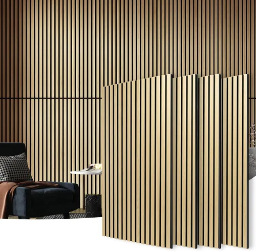 Vista 10 de Art3d 2 paneles acústicos de listones de madera para pared y techo, panel de absorción de sonido acanalado 3D con acabado de madera, roble