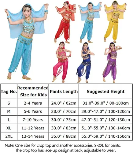 Vista 2 de ODASDO Disfraz de danza del vientre para niñas, princesa árabe, Halloween, carnaval, cosplay, fiesta temática, conjunto de 8 piezas