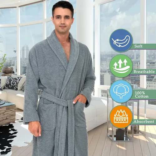 Vista 5 de TowelSelections Bata de baño de algodón suave de lujo, bata de baño de tela de rizo para hombre