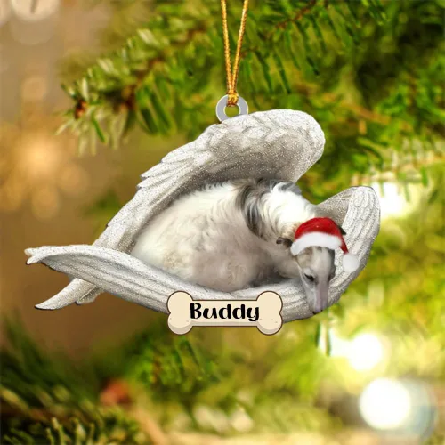Vista 141 de Afghan Hounds - Adorno de Navidad con alas de ángel durmiente, recuerdo personalizado para perros 2024, adorno de forma acrílica, regalos