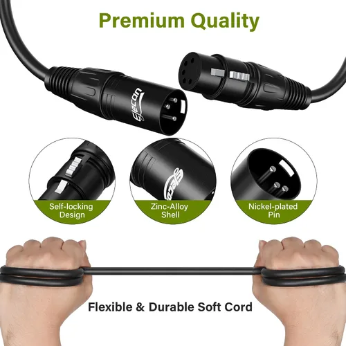 Vista 2 de Elecan Cable adaptador DMX DMX512 hembra a 3 pines XLR macho DMX Turnaround de 0.5 pies/2 unidades, transmisión de señal premium para micrófono