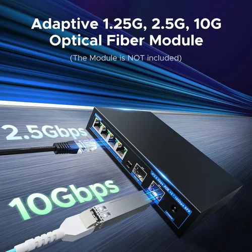 Vista 6 de Interruptor PoE+ de 4 puertos 2.5Gb con 2 puertos SFP+ de 10Gb adicionales, TEROW Base-T 10G Ethernet, capacidad de conmutación de 60Gbps