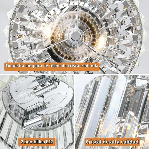 Vista 6 de Lámpara de techo de cristal cromado de 2 luces, montaje empotrado Cromo-Flush