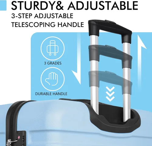 Vista 8 de AnyZip Equipaje PC ABS Hardside maleta ligera con 4 ruedas universales TSA Lock, azul claro