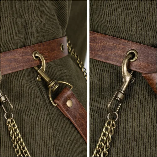 Vista 4 de HiiFeuer 2 cinturones medievales DIY con bolsa renacentista vintage de piel sintética, cadenas desmontables para mujer, bolsa delgada para cinturón