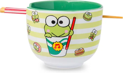 Vista 18 de Silver Buffalo Hello Kitty y sus amigos Chococat - Tazón de cerámica para ramen y arroz con palillos, patrón a cuadros, apto para microondas, 20