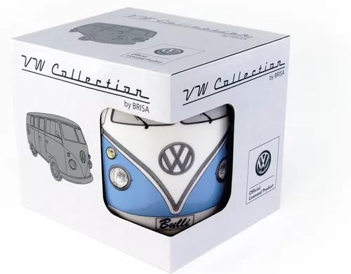 Vista 4 de BRISA VW Collection - Taza grande de cerámica para café, té y capuchino, diseño de autobús T1 (12.5 fl oz/12.5 fl oz/frente de autobús) (azul)