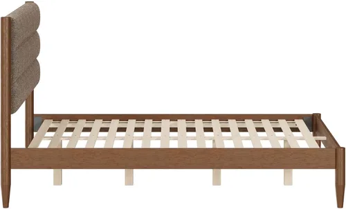 Vista 9 de KISLOT Marco de cama de madera con cabecera tapizada, marrón, tamaño Queen