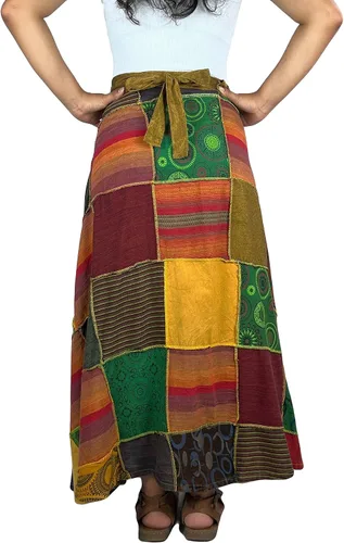 Vista 5 de Agan Traders Falda larga para mujer, estilo gitano, estilo hippie, parches, cintura alta, teñido anudado, talla grande, S - 2X