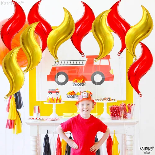 Vista 5 de KatchOn, Juego de globos de fuego grandes, 25 pulgadas, paquete de 10, globos de llama para decoraciones de fuego para fiestas de adultos Alas
