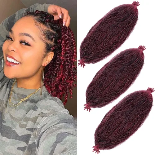 Vista 24 de Cabello de Envoltura Pre-Esponjado de 8 Pulgadas, 3 Paquetes, Cabello Afro Twist Pre-Separado Elástico para Locs, Cabello Afro Twist Negro Natural