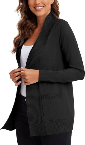 Vista 3 de Urban CoCo Suéter de punto ligero con frente abierto para mujer, manga larga, con bolsillo