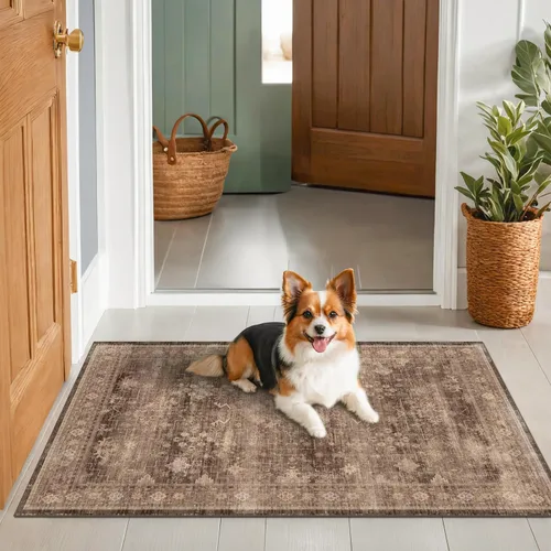 Vista 195 de Hazo Haus – Alfombra pequeña para entrada, cocina o baño, antideslizante con base de goma, resistente a las manchas y a la decoloración, diseño