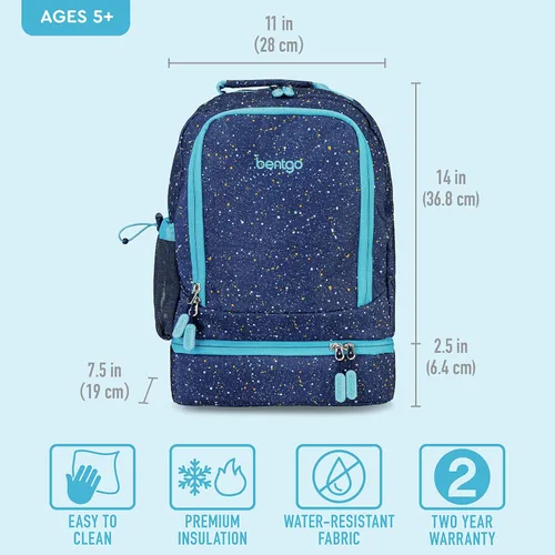 Vista 5 de Bentgo Kids Prints - Mochila 2 en 1 y lonchera aislada, Edición Confeti - Abyss Blue, Niños