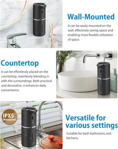 Vista 5 de Dispensador automático de jabón líquido con 6 niveles de jabón ajustable Negro