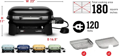 Vista 4 de Weber Lumin - Parrilla de barbacoa eléctrica compacta para exteriores, color negro - Ideal para espacios pequeños como patios, balcones y terrazas