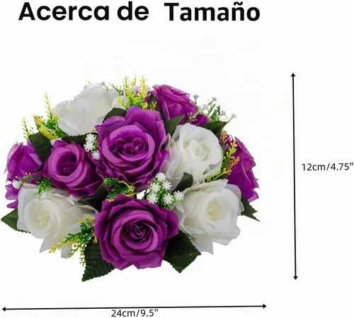 Vista 6 de 2 ramos de flores falsas, 15 cabezas de rosas de plástico con base, flores artificiales para ramos de boda, centros de mesa, fiesta, día de San