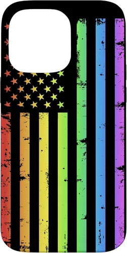 Vista 21 de Funda LGBT para iPhone 17 con diseño de bandera estadounidense arcoíris